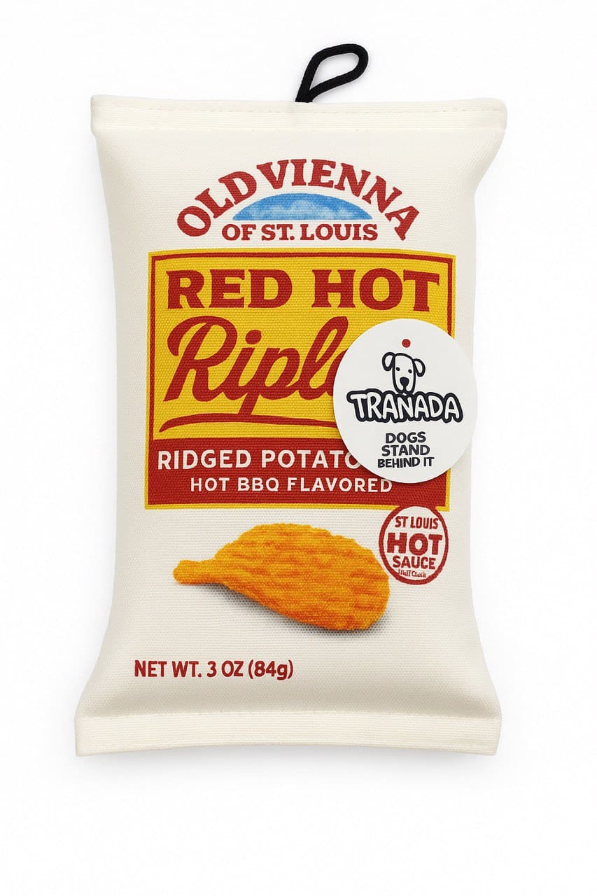 Tranada Red Hot Riplets Dog Toy, Plush Squeaky Chip Bag for Dogs, Durable Funny Pet Toy, Novelty St. Louis Gift for Dog Lovers, Limited Edition Collectible
